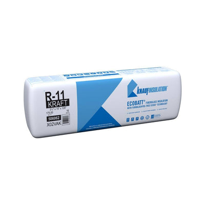 Knauf Insulation Ecobatt R-11 Kraft Faced Fiberglass Insulation Batts 3.5" x 15" x 105" 175 SF