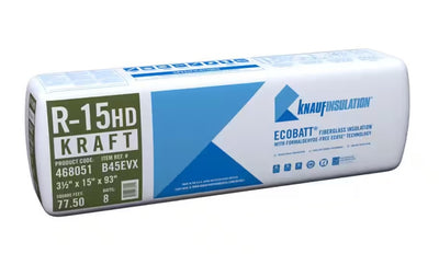 Knauf Insulation Ecobatt R-15 HD Kraft Faced Fiberglass Insulation Batts 3.5" x 15" x 93" 77.5 SF