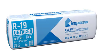 Knauf Insulation Ecobatt R-19 Unfaced Fiberglass Insulation Batts 6.25" x 15.25" x 94" 99.55 SF