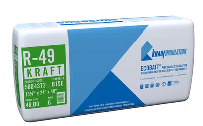 Knauf Insulation Ecobatt R-49 Kraft Faced Fiberglass Insulation Batts 13.75" x 24" x 48" 48 SF