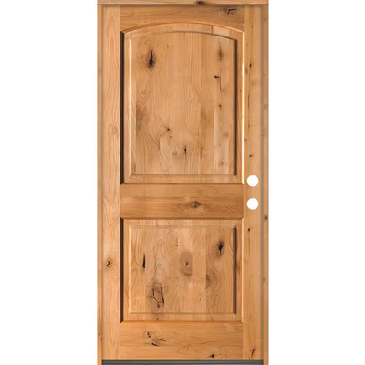 Krosswood Doors 30 in. x 80 in. Rustic Knotty Alder Arch Top Clear Stain Left-Hand Inswing Wood Single Prehung Front Door