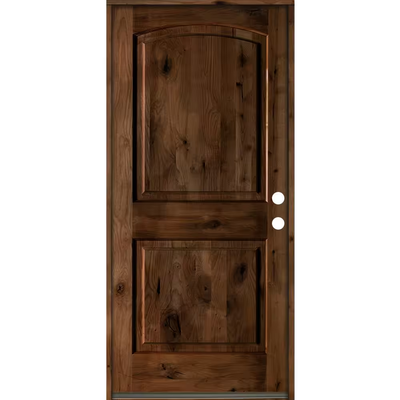 Krosswood Doors 30 in. x 80 in. Rustic Knotty Alder Arch Top Provincial Stain Left-Hand Inswing Wood Single Prehung Front Door