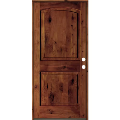 Krosswood Doors 30 in. x 80 in. Rustic Knotty Alder Arch Top Red Chestnut Stain Left-Hand Inswing Wood Single Prehung Front Door