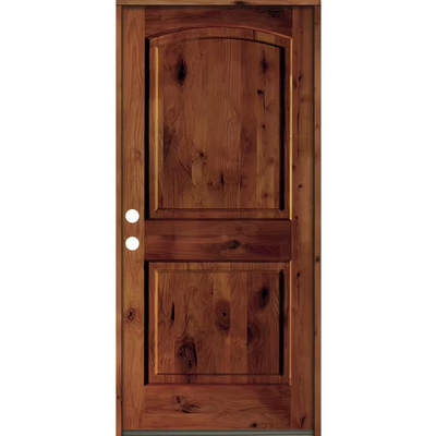 Krosswood Doors 30 in. x 80 in. Rustic Knotty Alder Arch Top Red Chestnut Stain Right-Hand Inswing Wood Single Prehung Front Door