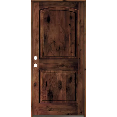 Krosswood Doors 30 in. x 80 in. Rustic Knotty Alder Arch Top Red Mahogony Stain Right-Hand Inswing Wood Single Prehung Front Door