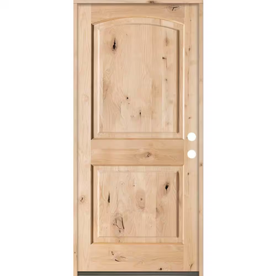 Krosswood Doors 30 in. x 80 in. Rustic Knotty Alder Top Rail Arch Left-Hand Inswing Unfinished Exterior Wood Prehung Front Door