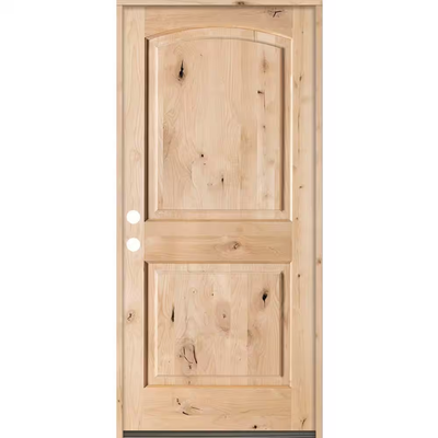 Krosswood Doors 30 in. x 80 in. Rustic Knotty Alder Top Rail Arch Right-Hand Inswing Unfinished Exterior Wood Prehung Front Door