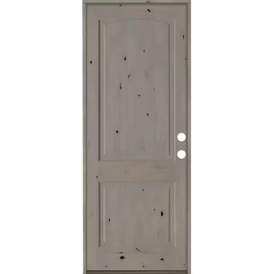 Krosswood Doors 30 in. x 96 in. Knotty Alder 2-Panel Left-Hand/Inswing Grey Stain Wood Prehung Front Door