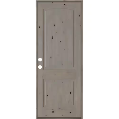 Krosswood Doors 30 in. x 96 in. Knotty Alder 2-Panel Right-Hand/Inswing Grey Stain Wood Prehung Front Door