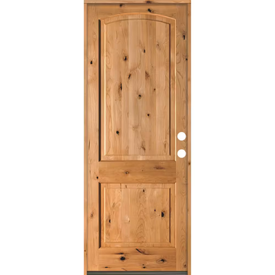 Krosswood Doors 30 in. x 96 in. Rustic Knotty Alder Arch Top Clear Stain Left-Hand Inswing Wood Single Prehung Front Door