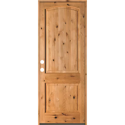 Krosswood Doors 30 in. x 96 in. Rustic Knotty Alder Arch Top Clear Stain Right-Hand Inswing Wood Single Prehung Front Door