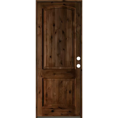 Krosswood Doors 30 in. x 96 in. Rustic Knotty Alder Arch Top Provincial Stain Left-Hand Inswing Wood Single Prehung Front Door