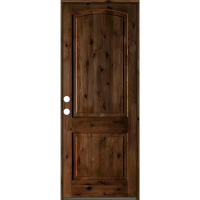 Krosswood Doors 30 in. x 96 in. Rustic Knotty Alder Arch Top Provincial Stain Right-Hand Inswing Wood Single Prehung Front Door