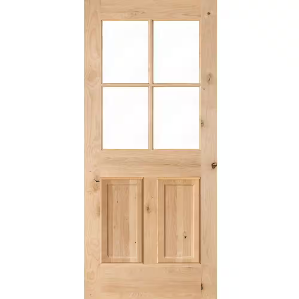 Krosswood Doors 32 in. x 80 in. Rustic Knotty Alder 4-Lite Clear Glass ...