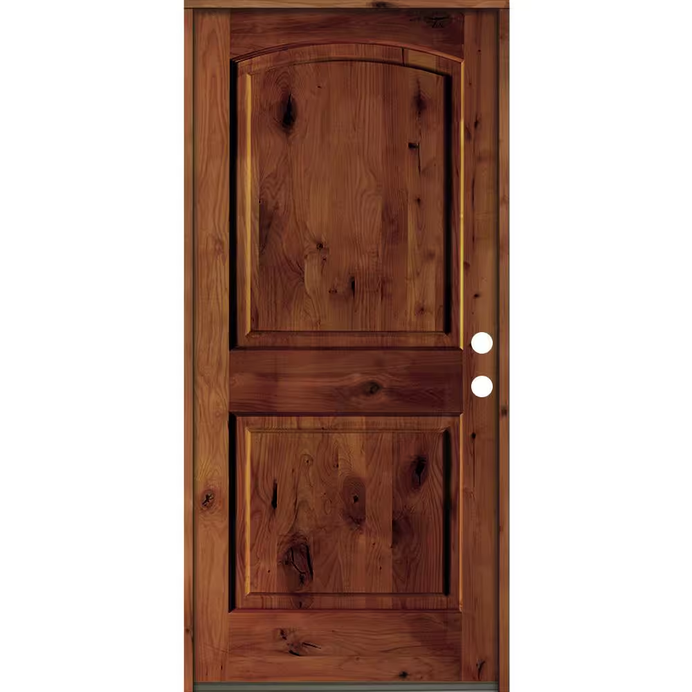 Krosswood Doors 32 in. x 80 in. Rustic Knotty Alder Arch Top Red Chest ...