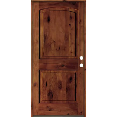 Krosswood Doors 32 in. x 80 in. Rustic Knotty Alder Arch Top Red Chestnut Stain Left-Hand Inswing Wood Single Prehung Front Door