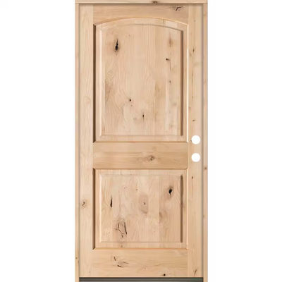 Krosswood Doors 32 in. x 80 in. Rustic Knotty Alder Top Rail Arch Left-Hand Inswing Unfinished Wood Prehung Front Door