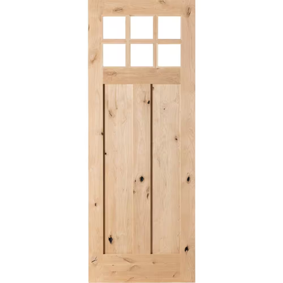 Krosswood Doors 32 in. x 96 in. Craftsman Knotty Alder Universal/Reversible 6-Lite Clear Glass Unfinished Solid Wood Front Door Slab