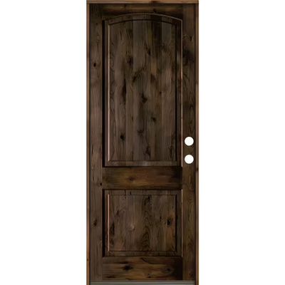 Krosswood Doors 32 in. x 96 in. Knotty Alder 2-Panel Left-Hand/Inswing Black Stain Wood Prehung Front Door