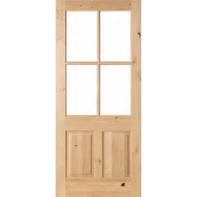 Krosswood Doors 32 in. x 96 in. Rustic Knotty Alder 4-Lite Clear Glass 2-Panel Unfinished Wood Front Door Slab