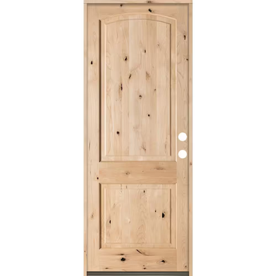 Krosswood Doors 32 in. x 96 in. Rustic Knotty Alder Top Rail Arch Left-Hand Inswing Unfinished Wood Prehung Front Door