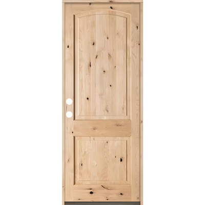 Krosswood Doors 32 in. x 96 in. Rustic Knotty Alder Top Rail Arch Right-Hand Inswing Unfinished Wood Prehung Front Door