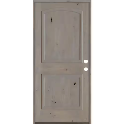 Krosswood Doors 36 in. x 80 in. Knotty Alder 2 Panel Left-Hand/Inswing Grey Stain Wood Prehung Front Door