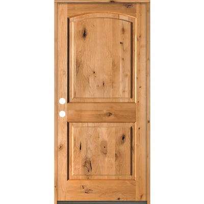 Krosswood Doors 36 in. x 80 in. Rustic Knotty Alder Arch Top Clear Stain Right-Hand Inswing Wood Single Prehung Front Door