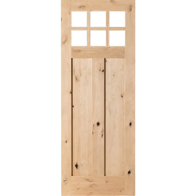 Krosswood Doors 36 in. x 96 in. Craftsman 2-Panel 6-Lite Clear Low-E Knotty Alder Unfinished Wood Front Door Slab