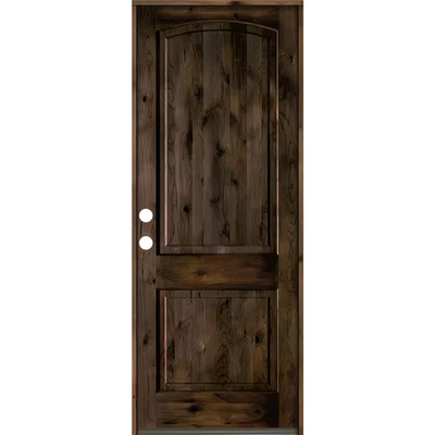 Krosswood Doors 36 in. x 96 in. Knotty Alder 2-Panel Right-Hand/Inswing Black Stain Wood Prehung Front Door