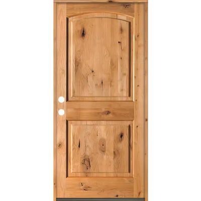 Krosswood Doors 42 in. x 80 in. Rustic Knotty Alder Arch Top Clear Stain Right-Hand Inswing Wood Single Prehung Front Door