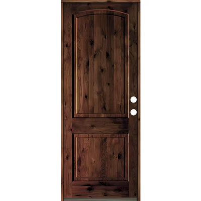 Krosswood Doors 42 in. x 96 in. Rustic Knotty Alder Arch Top Red Mahogany Stain Left-Hand Inswing Wood Single Prehung Front Door