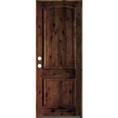 Krosswood Doors 42 in. x 96 in. Rustic Knotty Alder Arch Top Red Mahogany Stain Right-Hand Inswing Wood Single Prehung Front Door