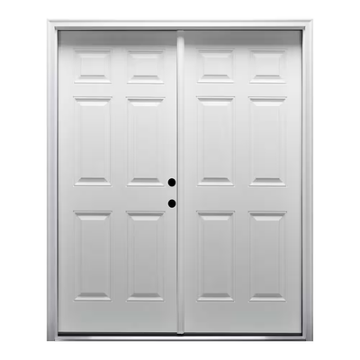 MMI Door 64 in. x 80 in. Left-Hand Inswing Classic 6-Panel Primed Steel Prehung Front Door with Brickmould