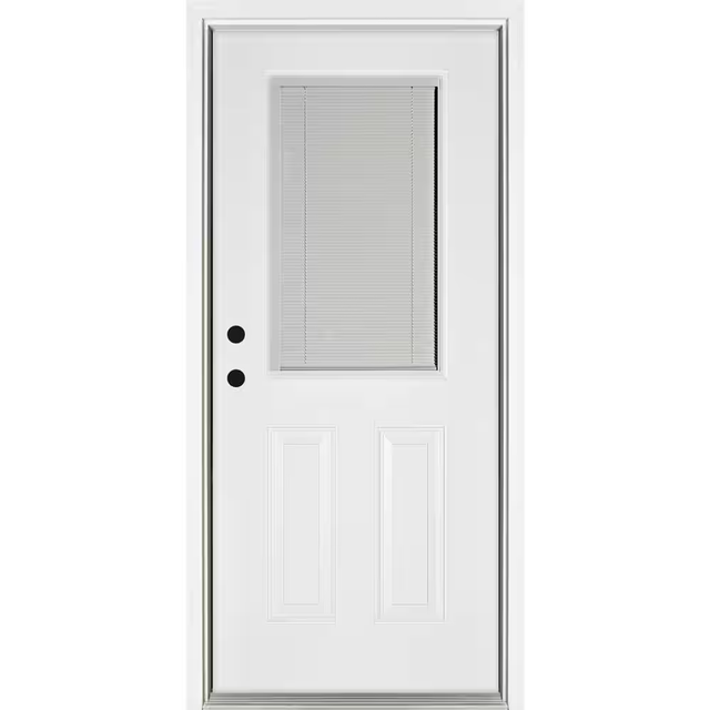 MP Doors 32 in. x 80 in. Right-Hand Inswing 1/2-Lite LowE Blinds Between Glass White Finished Fiberglass Prehung Front Door