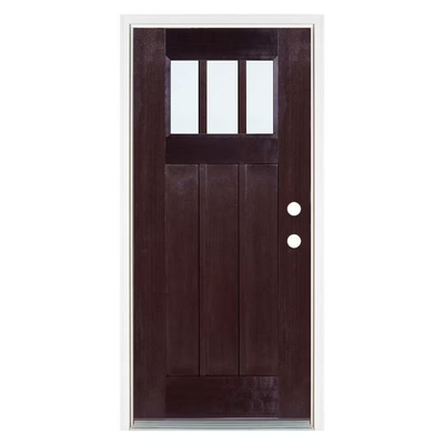 MP Doors 36 in. x 80 in. Dark Walnut Left-Hand Inswing 3 Lite LoE Craftsman Stained Fiberglass Prehung Front Door