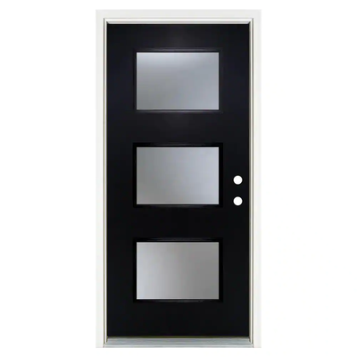 MP Doors 36 in. x 80 in. Left-Hand Inswing 3-Lite Frosted Glass Finished Black Fiberglass Prehung Front Door