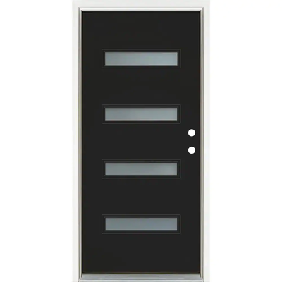 MP Doors 36 in. x 80 in. Left-Hand Inswing 4-Lite Frosted Glass Black Painted Fiberglass Prehung Front Door