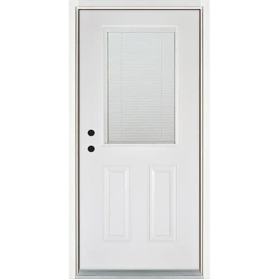 MP Doors 36 in. x 80 in. Low-E Blinds Between Glass White Right-Hand Inswing 1/2 Lite Clear Fiberglass Prehung Front Door