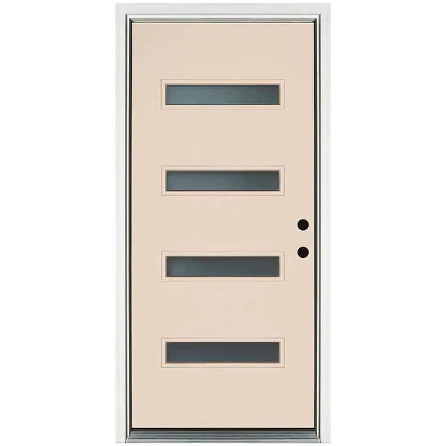 MP Doors 36 in. x 80 in. Smooth Latte Left-Hand Inswing 4-Lite Frosted Painted Fiberglass Prehung Front Door