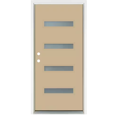 MP Doors 36 in. x 80 in. Smooth Latte Right-Hand Inswing 4 Lite Frosted Painted Fiberglass Prehung Front Door