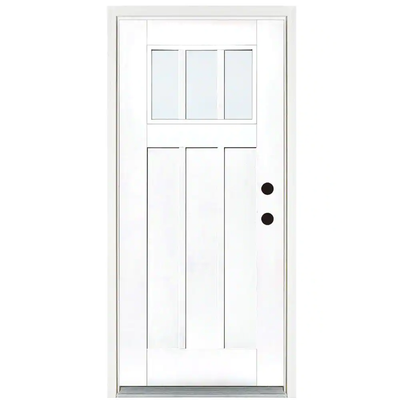 MP Doors 36 in. x 80 in. Smooth White Left-Hand Inswing 3-Lite LowE Classic Craftsman Finished Fiberglass Prehung Front Door