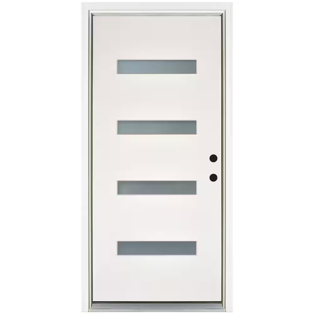 MP Doors 36 in. x 80 in. Smooth White Left-Hand Inswing 4-Lite Frosted Fiberglass Prehung Front Door