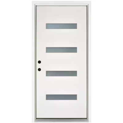 MP Doors 36 in. x 80 in. Smooth White Right-Hand Inswing 4-Lite Frosted Fiberglass Prehung Front Door