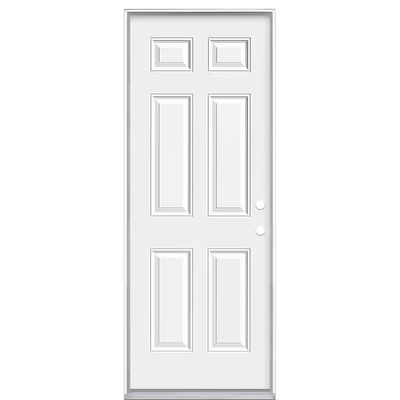 Masonite 30 in. x 80 in. Premium 6-Panel Left Hand Inswing Primed Steel Prehung Front Exterior Door No Brickmold