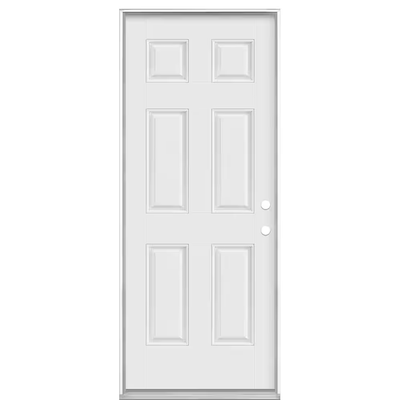 Masonite 32 in. x 80 in. 6-Panel Left Hand Inswing Primed Smooth Fiberglass Prehung Front Exterior Door No Brickmold