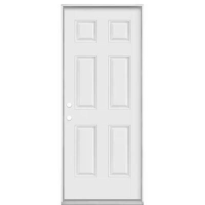 Masonite 32 in. x 80 in. 6-Panel Right-Hand Inswing Primed Smooth Fiberglass Prehung Front Exterior Door No Brickmold