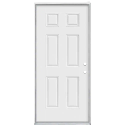 Masonite 36 in. x 80 in. 6-Panel Left Hand Inswing Primed White Smooth Fiberglass Prehung Front Exterior Door