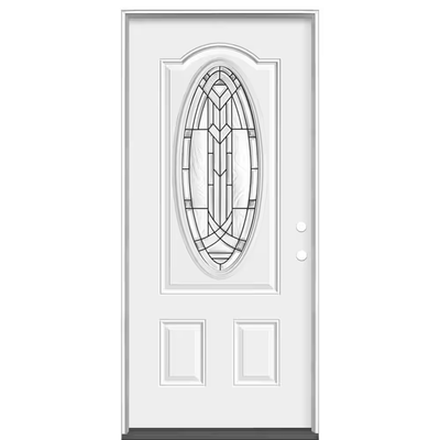 Masonite 36 in. x 80 in. Chatham 3/4 Oval-Lite Left Hand Inswing Primed Steel Prehung Front Exterior Door