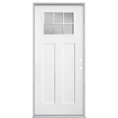 Masonite 36 in. x 80 in. Craftsman 6 Lite Left Hand Inswing Primed Smooth Fiberglass Prehung Front Door with No Brickmold